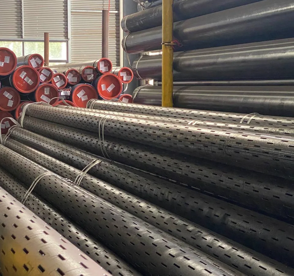 Carbon steel pipe bundles and pipe ends staged in a warehouse